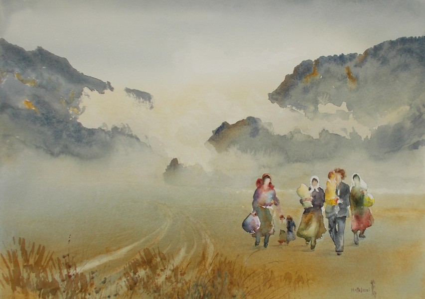 Jajouei ,Hossein , Home less by the war, 22 x 30 inches Watercolor
