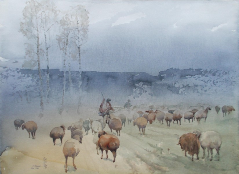 Jajouei Hossein ,Shepherds, 22 x 30 inches Water color